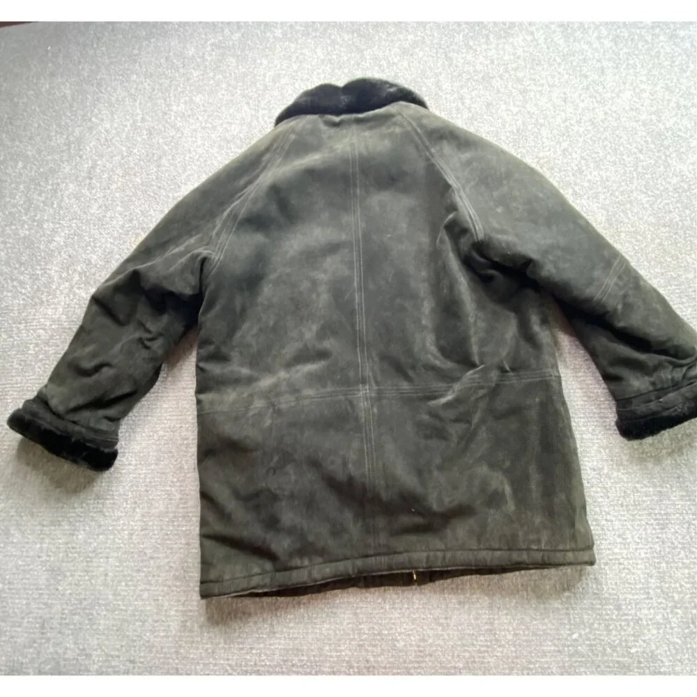 Vintage JLC Reversible Coat Womens L Black Suede Leather Faux Fur Zip Grunge Y2K